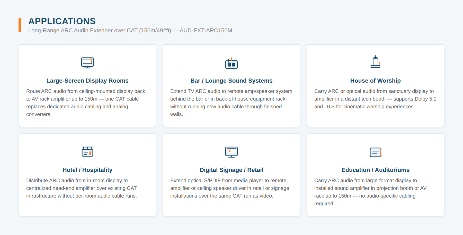 Long-Range ARC Audio Extender over CAT (150m/492ft) applications